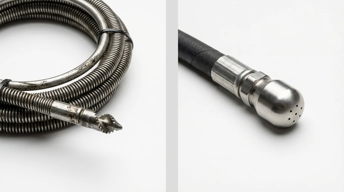 Drain snake cable and hydro jetting nozzle used for drain cleaning in Brackenridge, PA