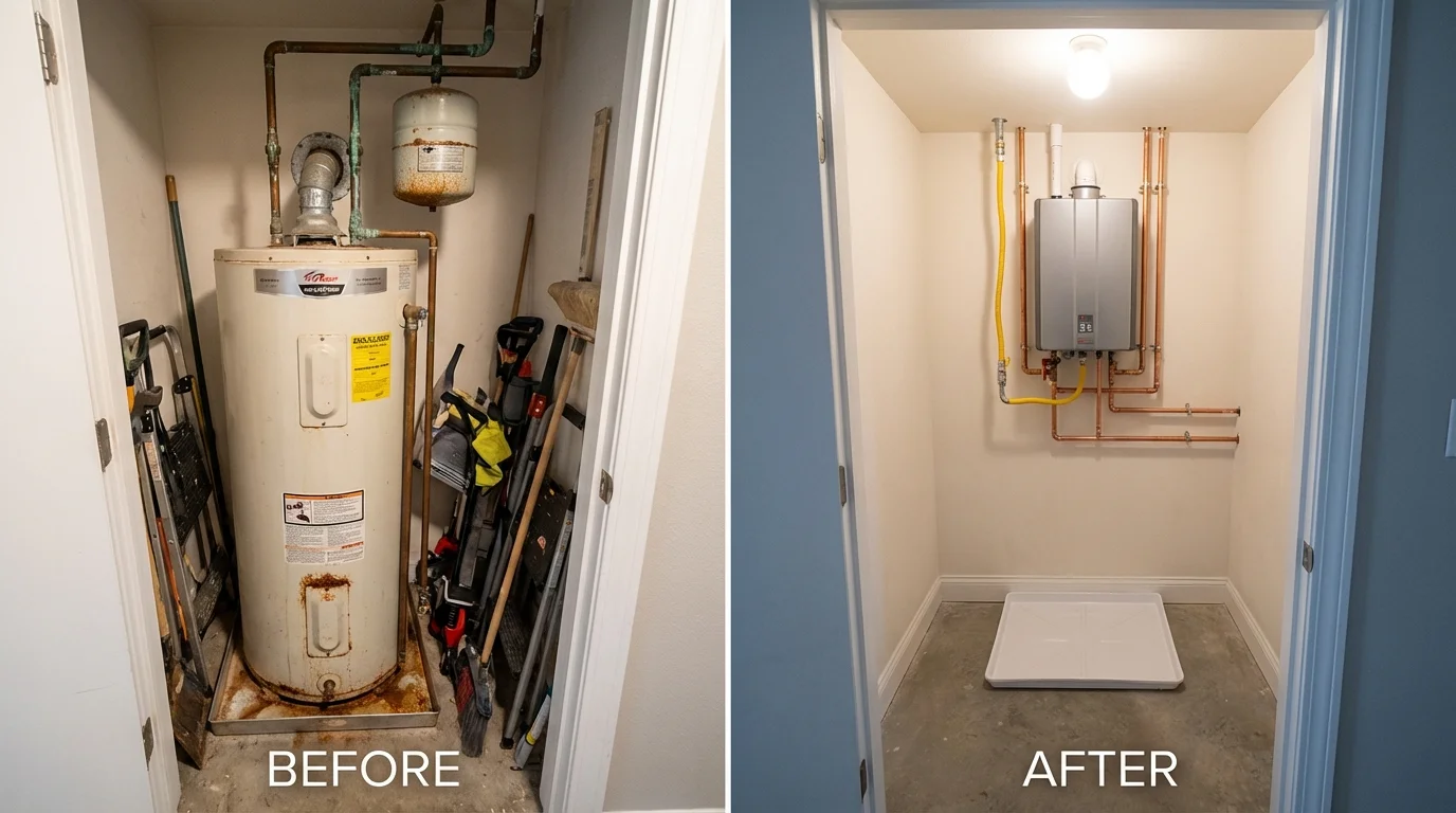 Tank water heater versus wall-mounted tankless unit comparison for Brackenridge, PA homeowners