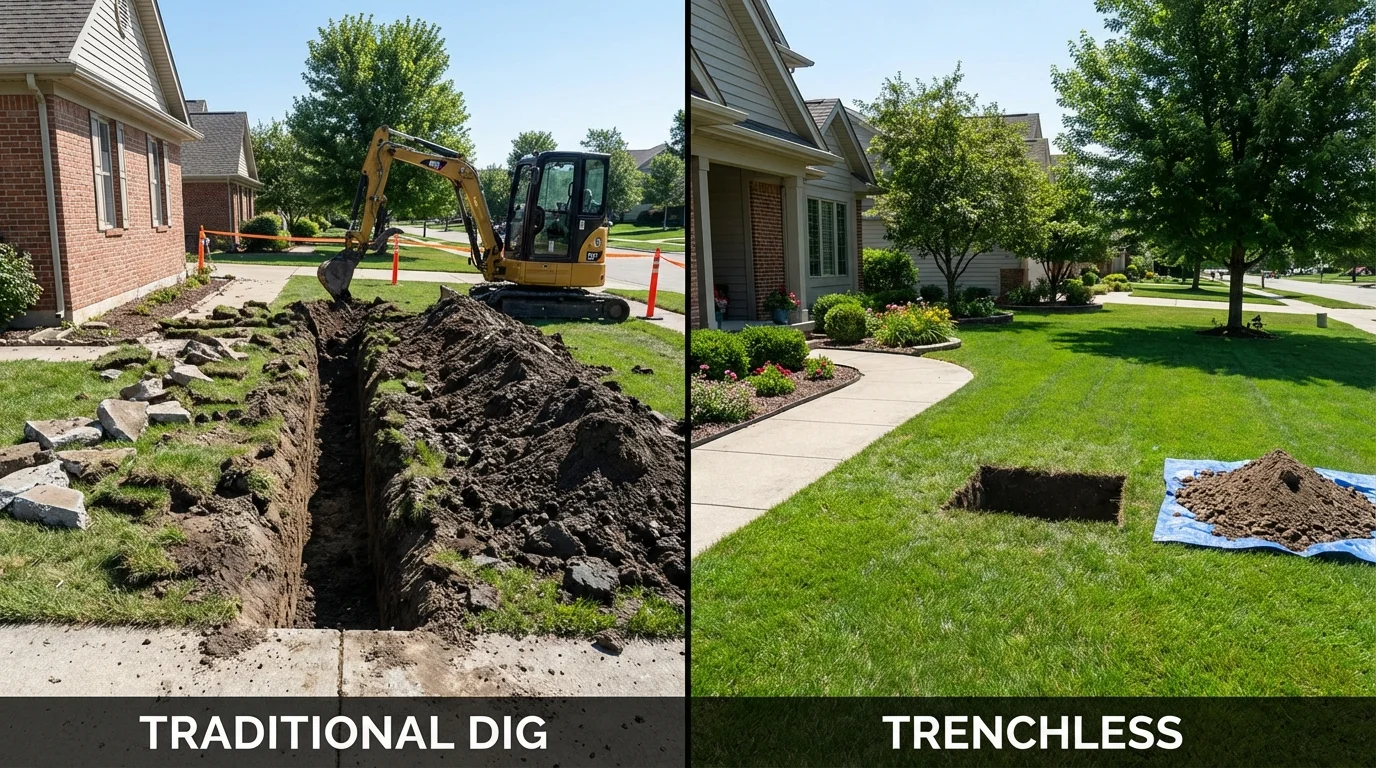 Trenchless sewer repair with minimal yard damage versus traditional excavation in Brackenridge, PA